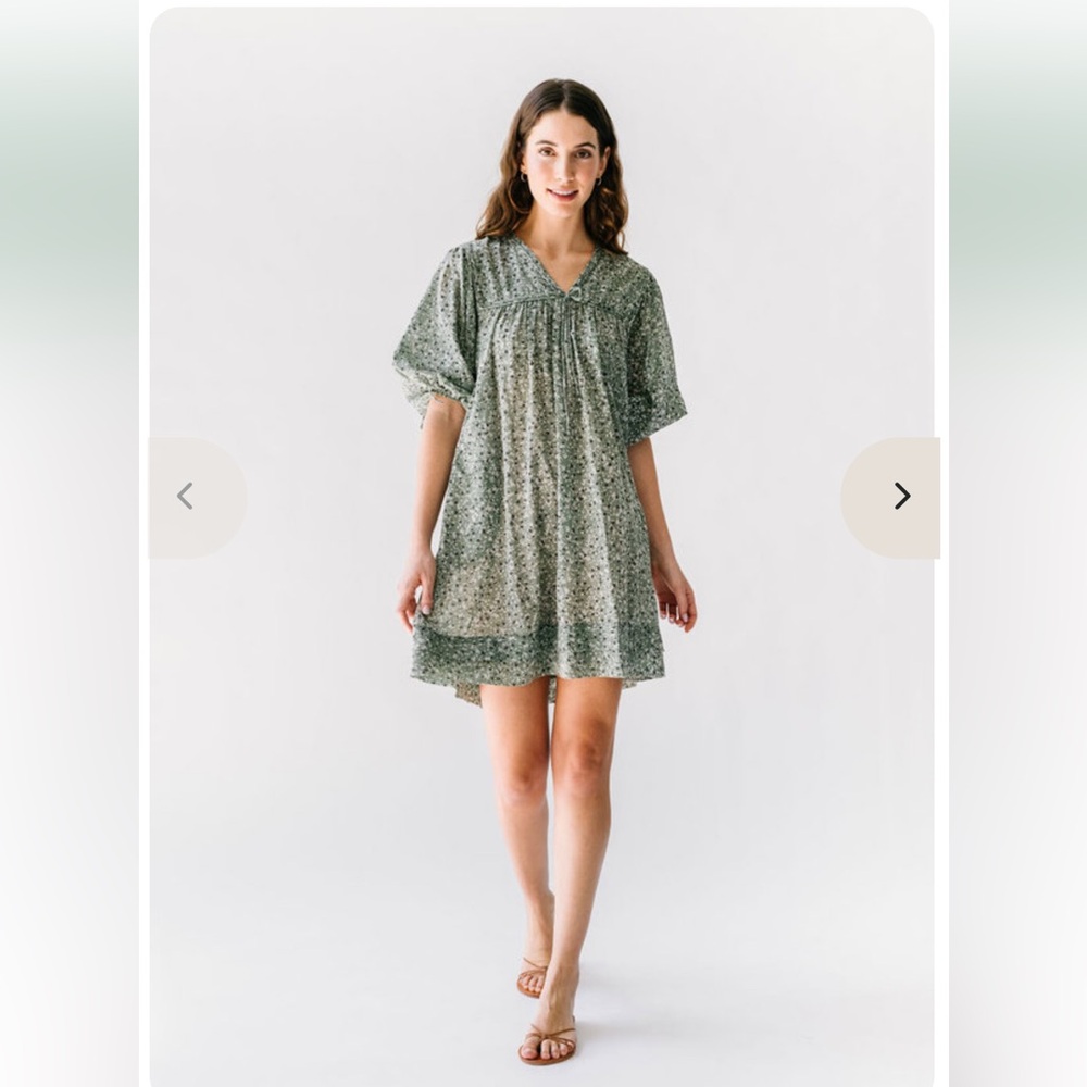 Mirth Belem Short Swing Dress in Mint Field Flower Hand Printed XS